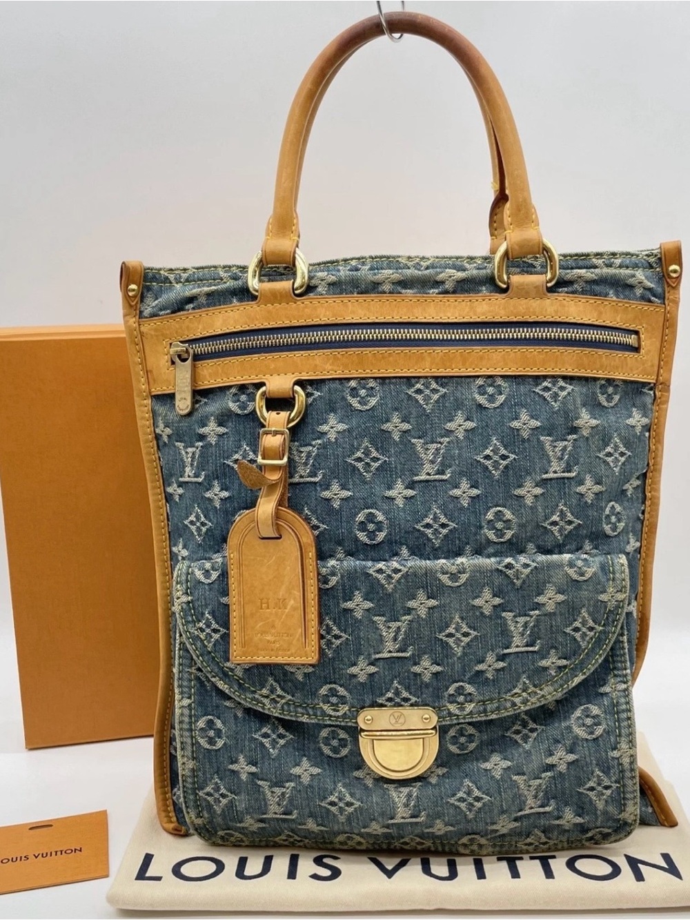 Louis Vuitton Blue Denim Monogram Flat Shopper Tote